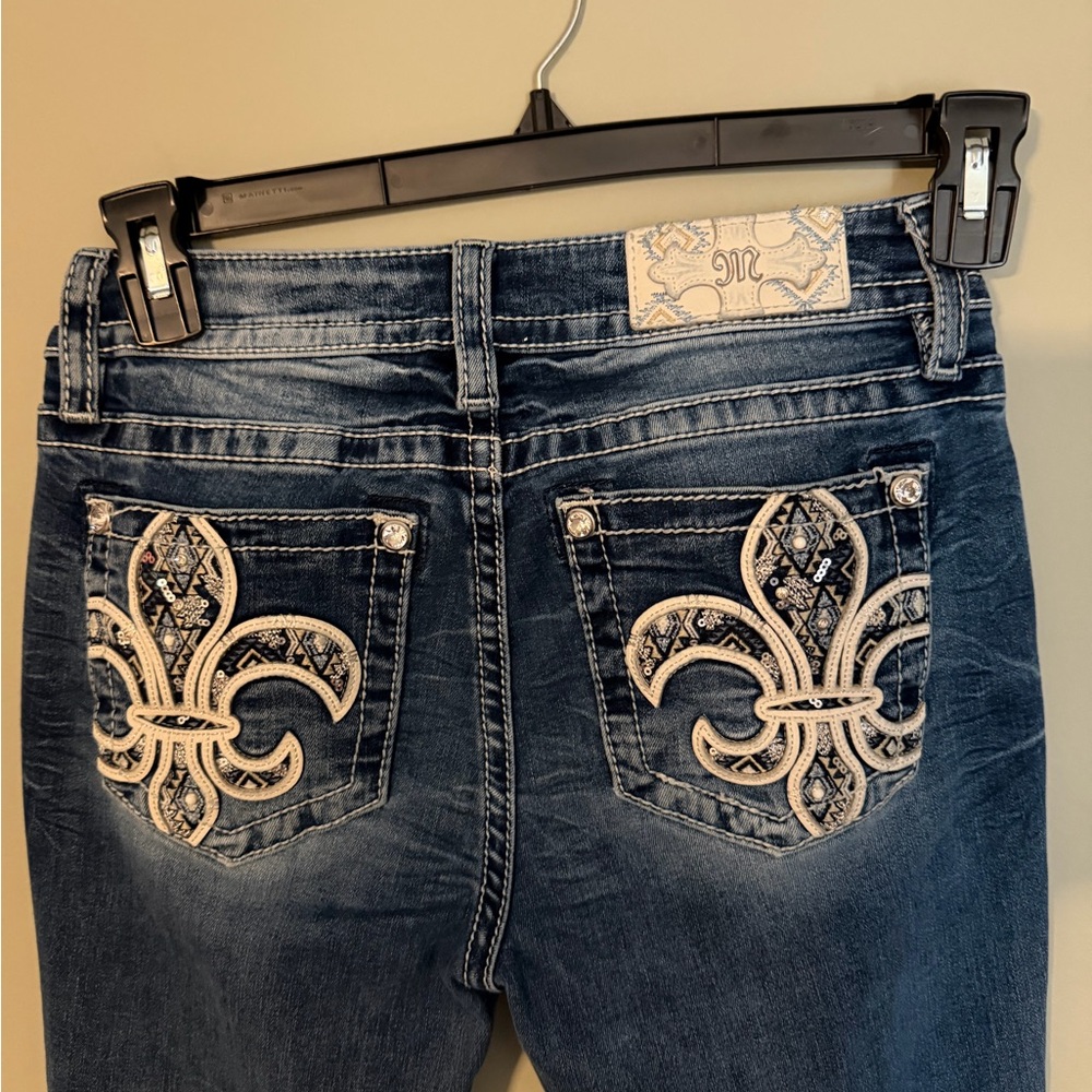Gorgeous Miss Me Los Angeles Midrise Boot Jeans Embellished Pockets 32” Inseam